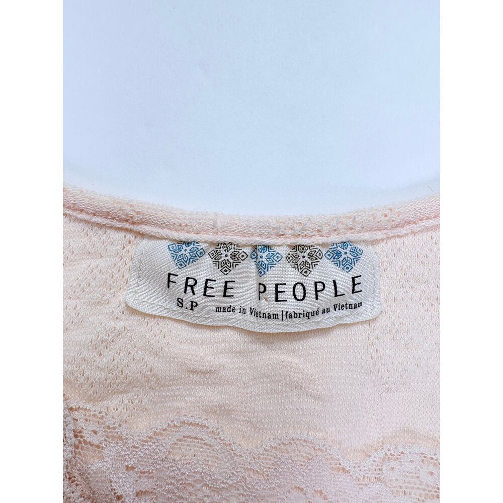 Free People Blush Lace Tank Top S Sheer Romantic Boho Cottagecore Smocked Hem - Picture 4 of 13